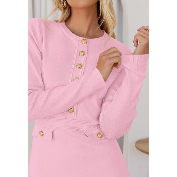 Fall 25 Long Sleeve Bodycon Light Pink Sweater Dress Women Winter Formal Mini - Picture 5 of 6